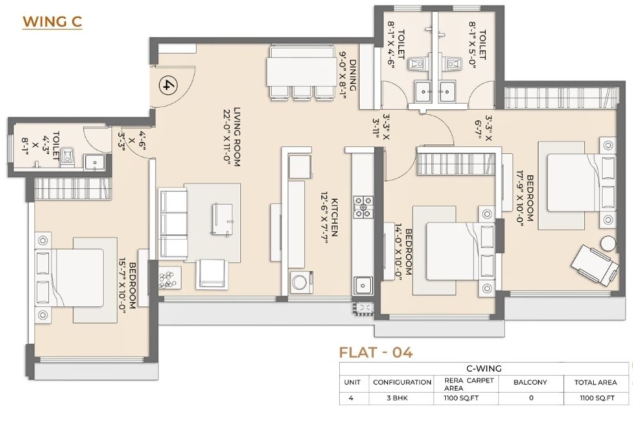 Arkade-Pearl-Floor-Plan-Wing-C-3-BHK-1100-Sqft